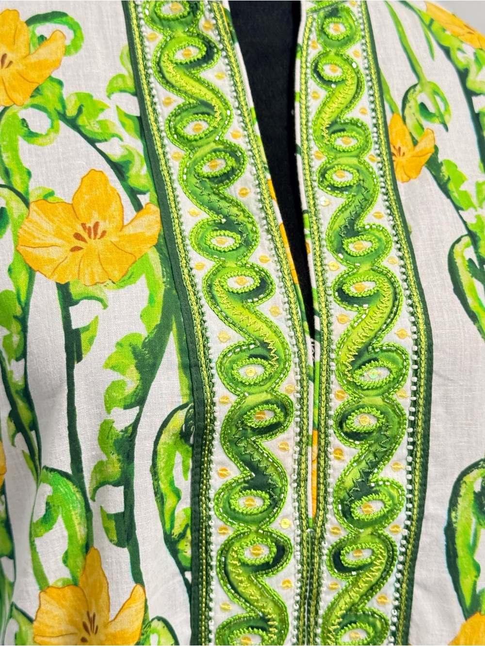 Floral Stand-Collar Maxi Dress in White, Yellow & Green - Picture 9 of 15